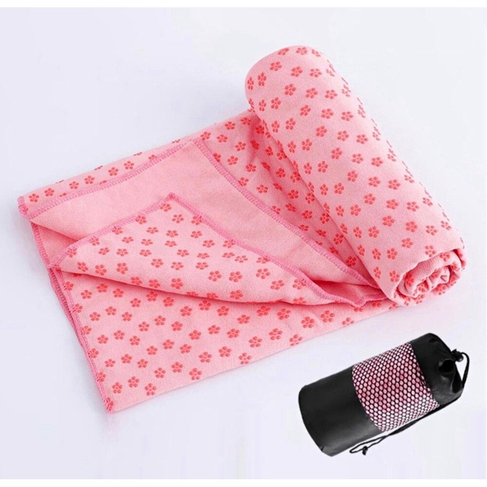 Angel Beauty Yoga Microfiber Towel New Pink With Flower Print With Carrying Bag
